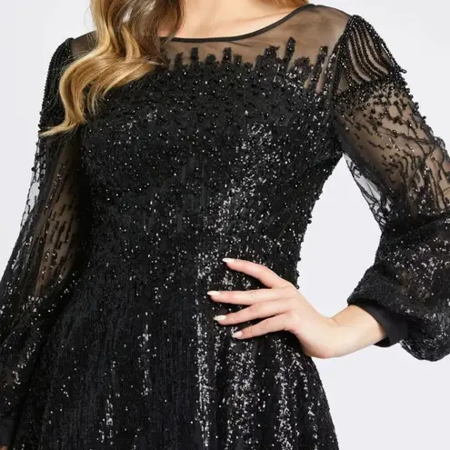 Mac Duggal NEW NWT Jewel Encrusted Illusion Long Sleeve A Line Maxi Gown Black