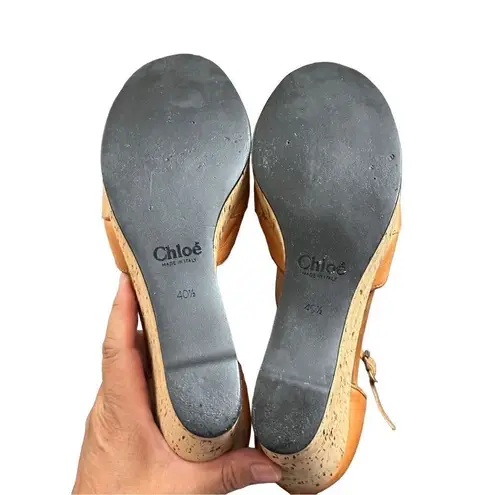 Chloé CHLOE Tan Cork Wedge Sandals