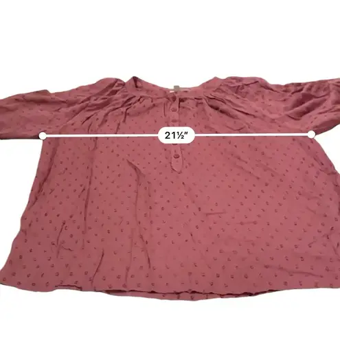 Garnet Hill Elbow Sleeve Swiss Dot Mauve Half Button Front Top Sz M