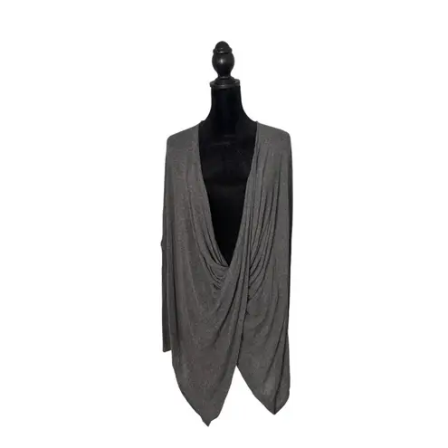 Hippie Love Womens Gray Cocoon Wrap Draped Top Size S Long Sleeve Lagenlook Quiet Luxury