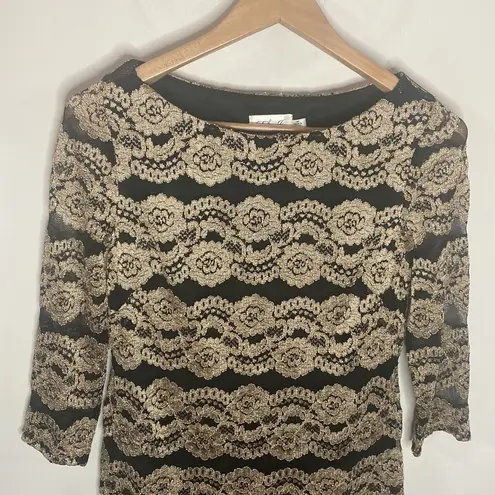 Eliza J golden floral scalloped lace mesh overlay shift cocktail dress size 10p
