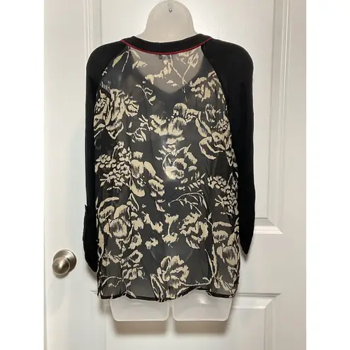Charlie Hustle Charming Charlies Floral Sheer Button Up Long Sleeve Blouse Women's Size L