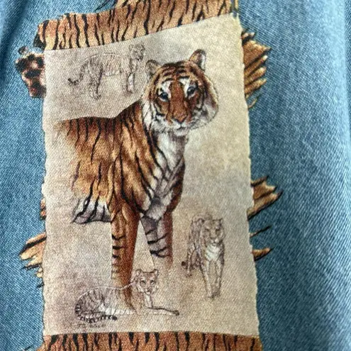 Sierra Pacific Denim Button Up Shirt Patchwork Africa Safari Animal Large Cotton Blue