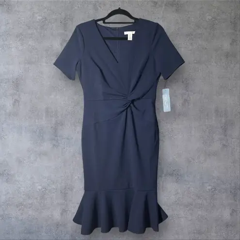 London Times NEW Petites Sheath Dress Womens 6P Blue Knot Front Career Cocktail
