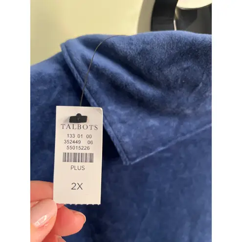 Talbots  Plus dark blue fold over cowl neck velvet side button Tunic, size 2X,NWT