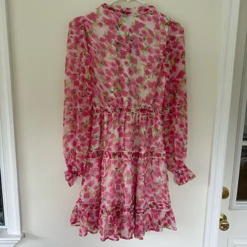VERO MODA NWT Pink Floral Long Sleeve Smock Mini Dress VMSMILLA FRILL Size XXS