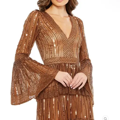 Mac Duggal 5442 Womens Embellished Bell Sleeve Tiered Gown Dress