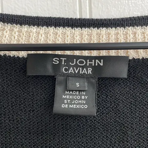 St. John Caviar Wool Blend Sleeveless Sweater Knit Tank Top Black Cream Size S