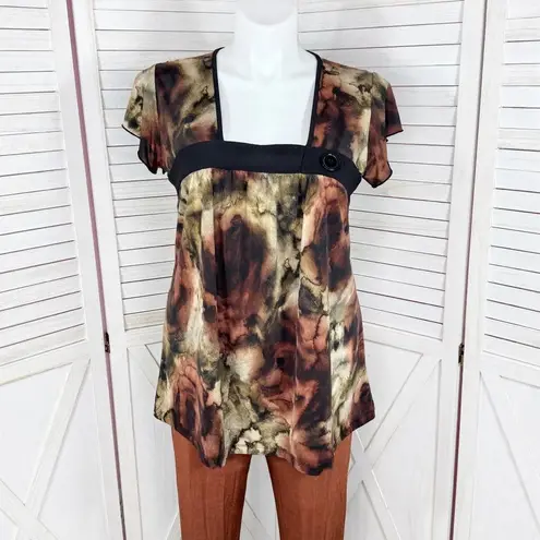 Dress Barn  Tie Dye Flutter Sleeve Tunic Top‎ Shirt Brown Black 1X