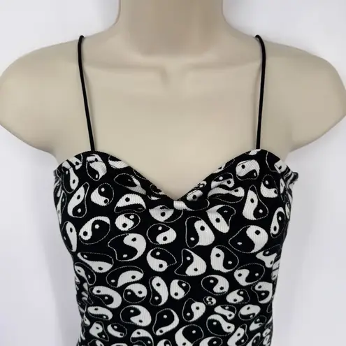 Vintage Y2K Faded Rose Camisole Top Womens M Black White Yin Yang Ribbed Strappy Size undefined
