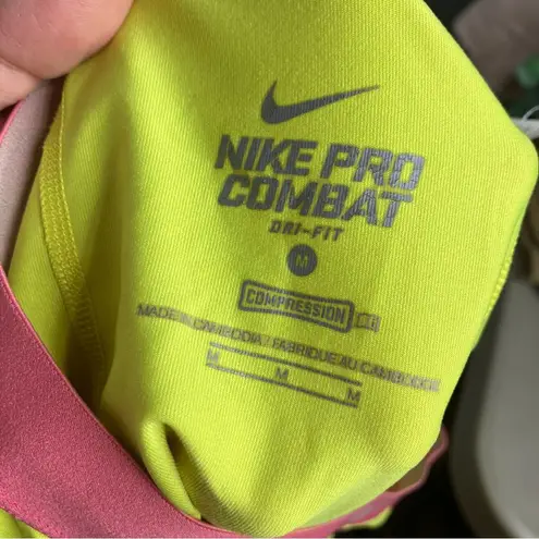 Nike  Pro Combat Dri-fit compression shorts yellow pink white‎ womens size medium