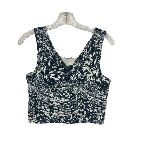 Move Theology Blue And White Printed Bra Tank Crop Top Large