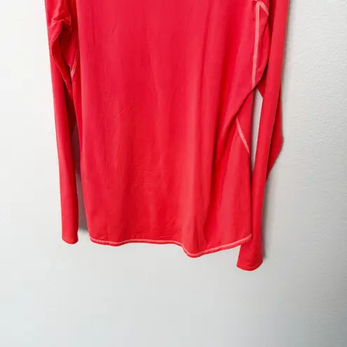 Athleta [] Neon Coral Pink Scoop Neck Long Sleeve Workout Top Thumbholes Size XL