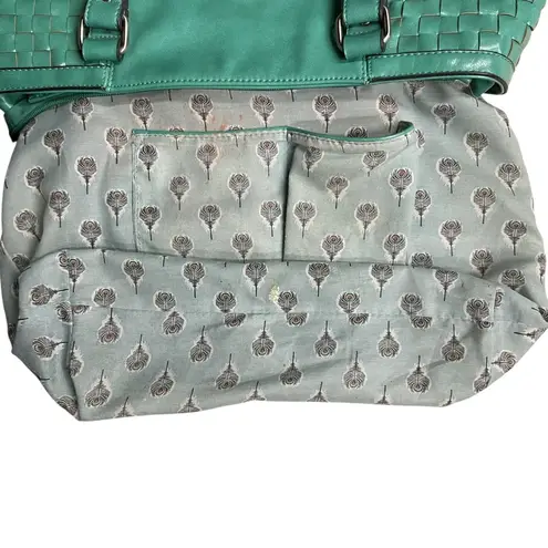 Coco + Carmen Seafoam Woven Side Studded Leather Tote/Shoulder Bag Green One Sz