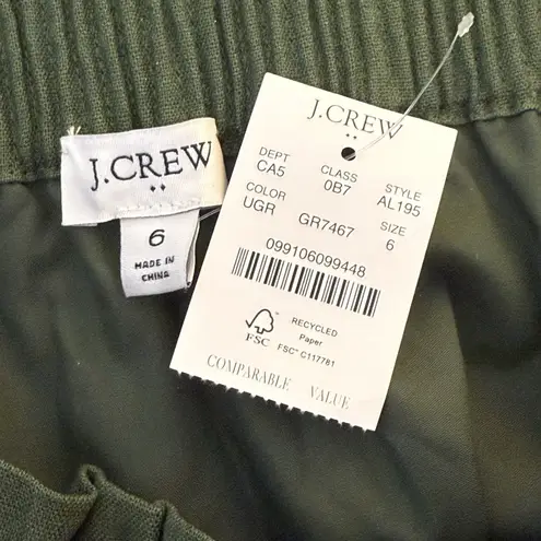 J. Crew Scalloped Linen Cotton Skirt Sage Green Size 6 Lined Preppy Fall Casual