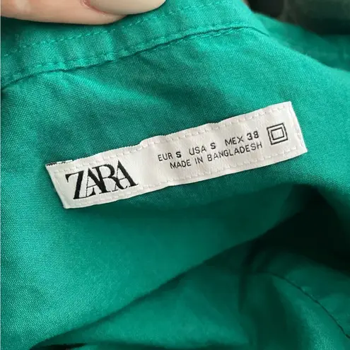 ZARA  Cotton Button Up Long Sleeve Tshirt Size Small Green‎ - Image 2