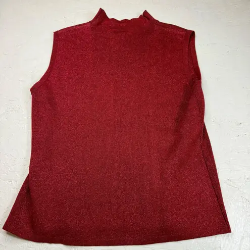 Coldwater Creek Metallic Red Sleeveless Top Mock Neck Silk Blend Size M