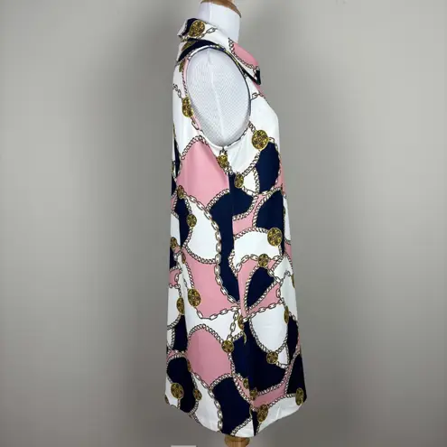 Boston Proper Dress Medium Equestrian Chain Print Short 1/4 Zip Sporty Mod Tunic