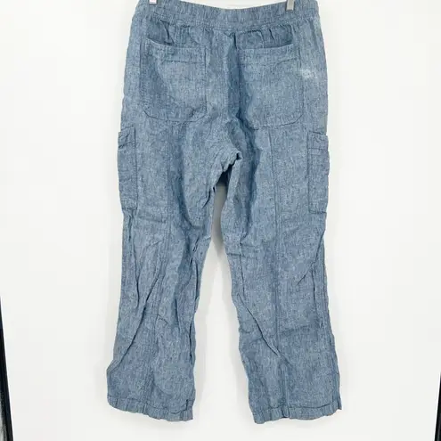 L.L. Bean Womens 100% Linen Breezy Pull On Utility Wide Leg Pants Size 18 Tall Blue