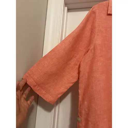 Tahari Women's Heather Coral 100% Linen 3/4 Sleeve Tunic Top Plus Size 1X Curvy