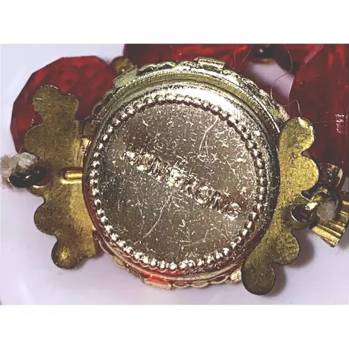 Monet Vintage 1960s Hong Kong Iridescent Red Acrylic Bead Necklace & Clip-On Earrings