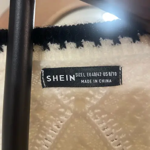 SheIn Adorable Cream Tie Front Cardigan w/ Black Trim Scandi CottageCore Knit Cozy