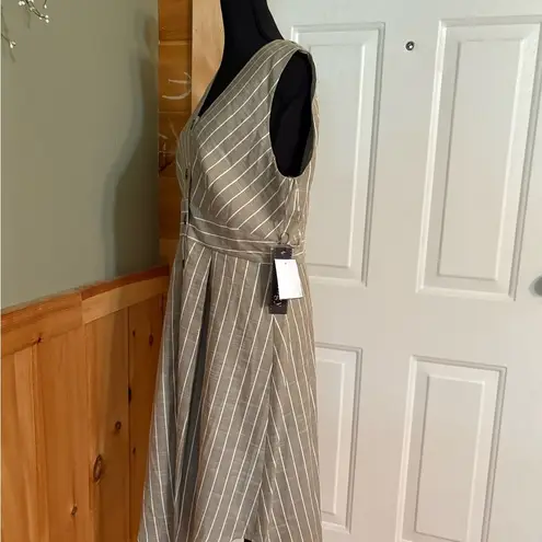 Luxology White and Olive Green Ruched Sleeveless Sundress NWT