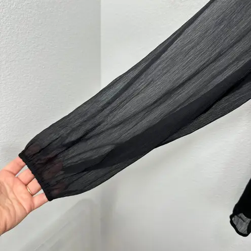 VERO MODA Curve Black Long Sleeve Ruffle Tie Neck Sheer Blouse Top Size 16 NWOT