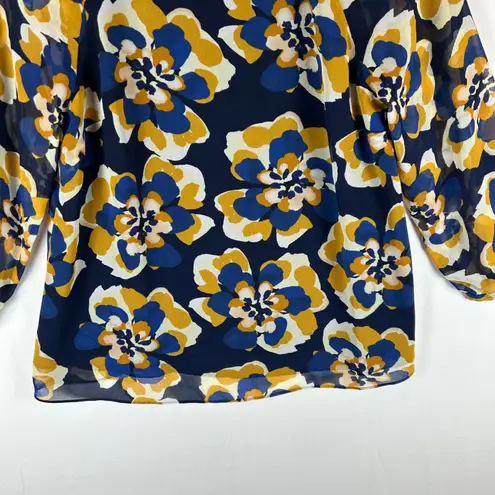 CAbi  Lydia Floral Print 3/4 Sleeve Blouse Top Navy Blue Women's Small 3426