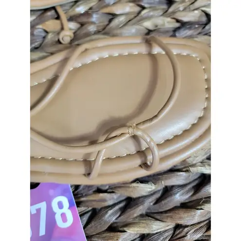 Open Edit Women's 6.5 M Beige Leather Slip-On Flat Heel Party Strappy Sandals