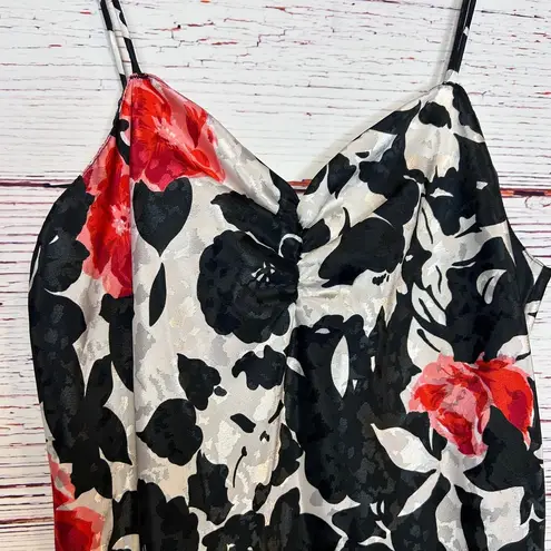 Vintage Floral Satin Ruffled Lingerie Bodysuit Size M Made In USA Red and Black Size M