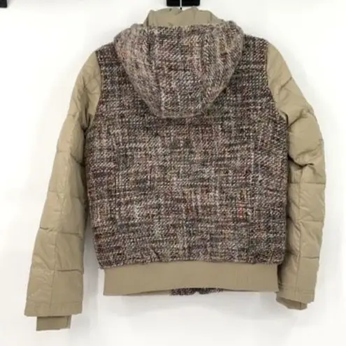 Members Only Green Brown Wool Blend Bomber Tweed Puffer Jacket Medium - Image 3