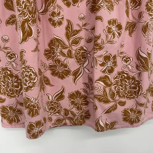 Lane Bryant  Pink Brown Floral Midi Skirt Pull On Poplin Lined Pleated Size 22