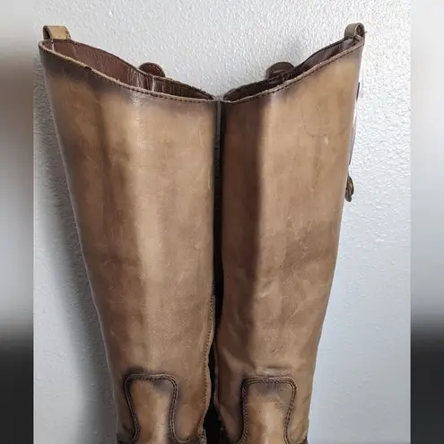 Arturo Chiang Women's 7 Tan Distressed Button Embellished Tall Riding Boots