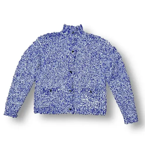 New Jamie Sadock Chunky Knit Cardigan Sweater Blue White Boucle Retro Y2K Small