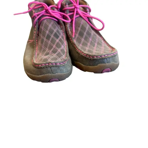 Twisted X Breast Cancer Awareness Brown Leather Driving Moccasins Shoes Size 8