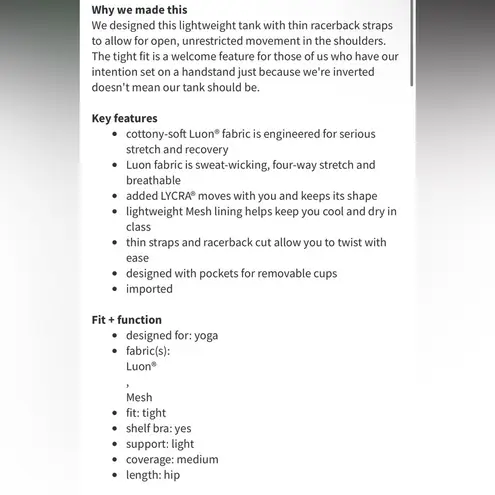 Lululemon  Power Y Tank *Luon in Sugar Crush Multi with Built in Bra Size 8