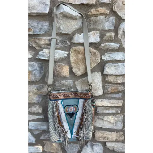 Catena handmade BOHO crossbody bag purse beadwork leather fringe