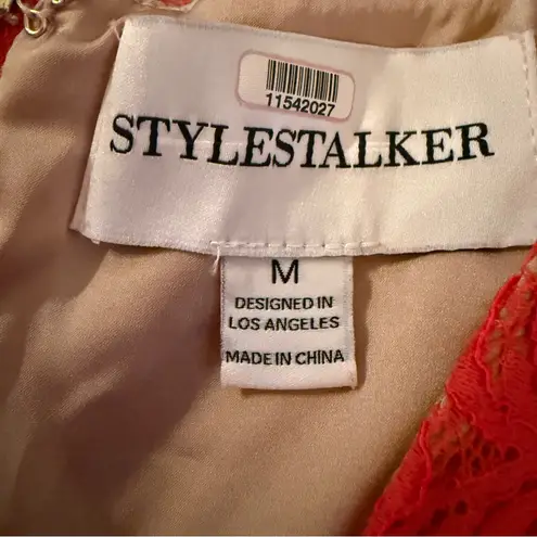 Stylestalker RTR Ari Red Lace V Neck Half Sleeve Sheath Mini Dress Sz M