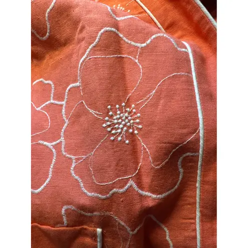 Rafael‎ Woman Coral Floral Linen Blend Open Front Blazer Jacket 22 Orange Size undefined