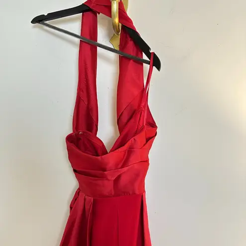 Betsy and Adam BETSY ADAM Dina Scuba Crepe Twist Halter Neck Floor Length Gown in Red Size US 2