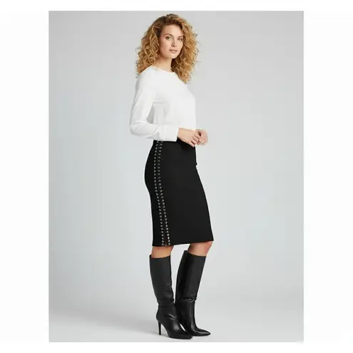 Catherine Malandrino NWT Ponte Lace Up Side Pencil Skirt in Noir Black L $245