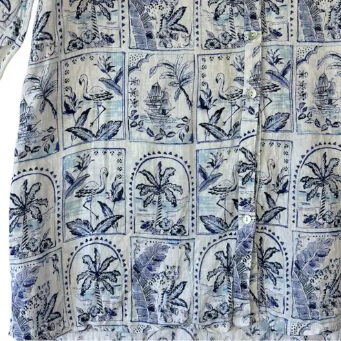 C&C California C&C California Women’s M 100% Linen Button Up Nautical Print Long Sleeve Tunic