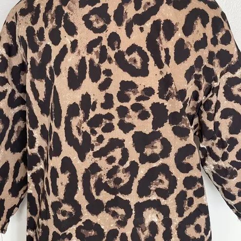 SheIn Womens Size XS Open Front Leopard Chiffon Kimono Animal Print 3/4 Sleeve