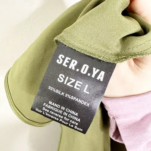 SER.O.YA Retreofete Emma Chartreuse Green Silk Slip X Back Dress Large NEW $395