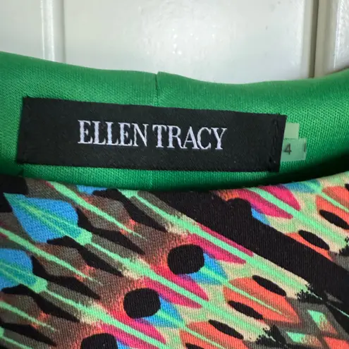 Ellen Tracy Womens Twist Front Sheath Dress Colorful Geometric Print Size 4