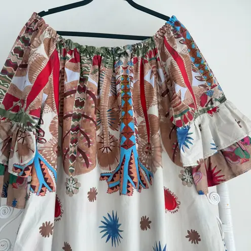 Blanco De Ibiza Dress One Size Off Shoulder Linen Boho Chic Prairie Artsy Resort Size L