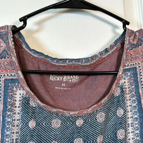 Lucky Brand  Bohemian Crew S/S Shirt Pink Blue Size Med EUC #OAK-6080