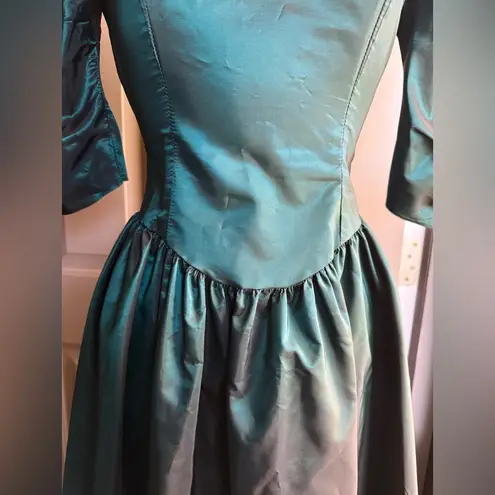 Vintage 80s Dance Allure taffeta bow midi formal dress, size small Blue