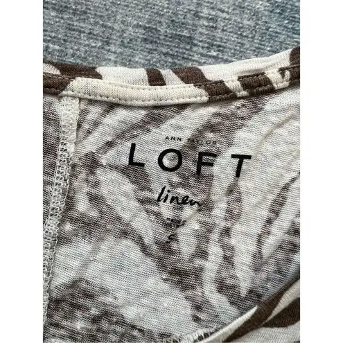 Ann Taylor  Loft Brown White Abstract Zebra Pattern 100% Linen Short Sleeve Tee S